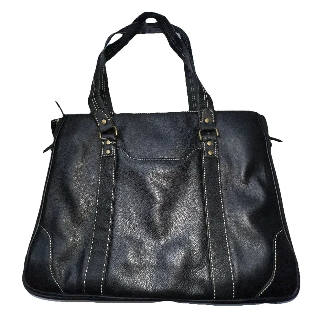 Franklin Covey Laptop 722695 Black Faux Leather Tote Purse Bag Damaged Straps
